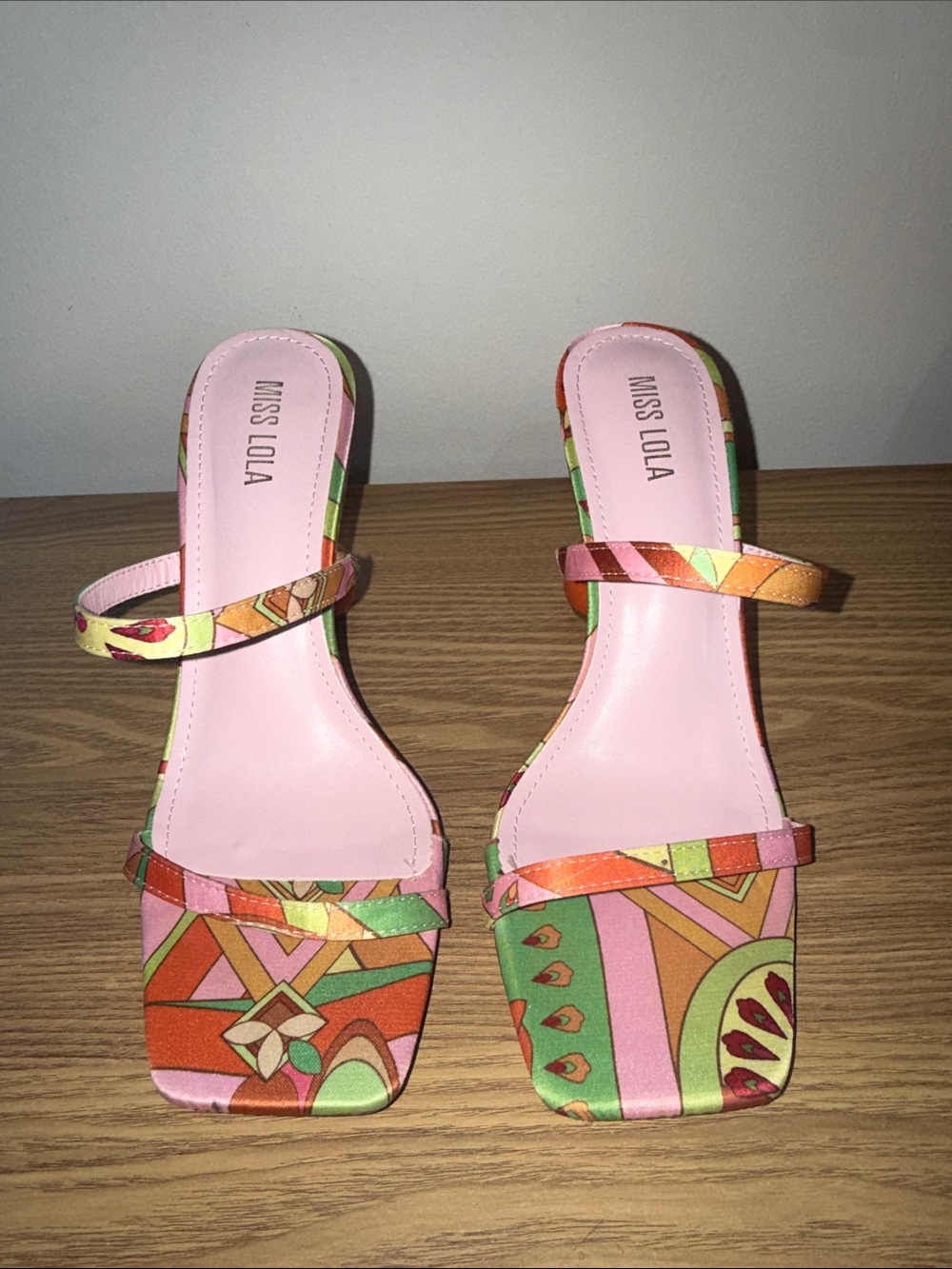 Miss Lola Pink Multicolor Strappy Heeled Sandals